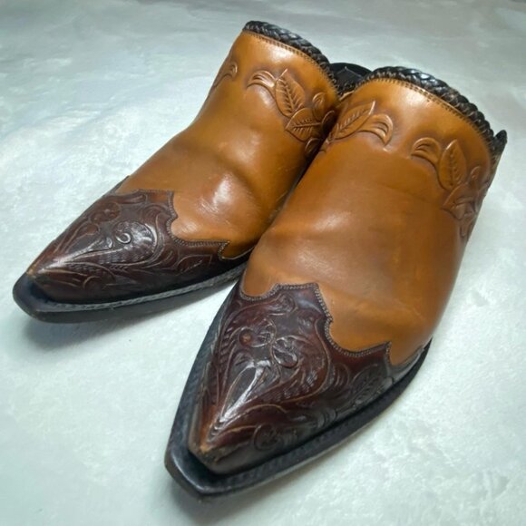 Handcrafted Tres Outlaws El Paso Leather Wingtip Mules Rare Womens Size 7.5 - Picture 3 of 5